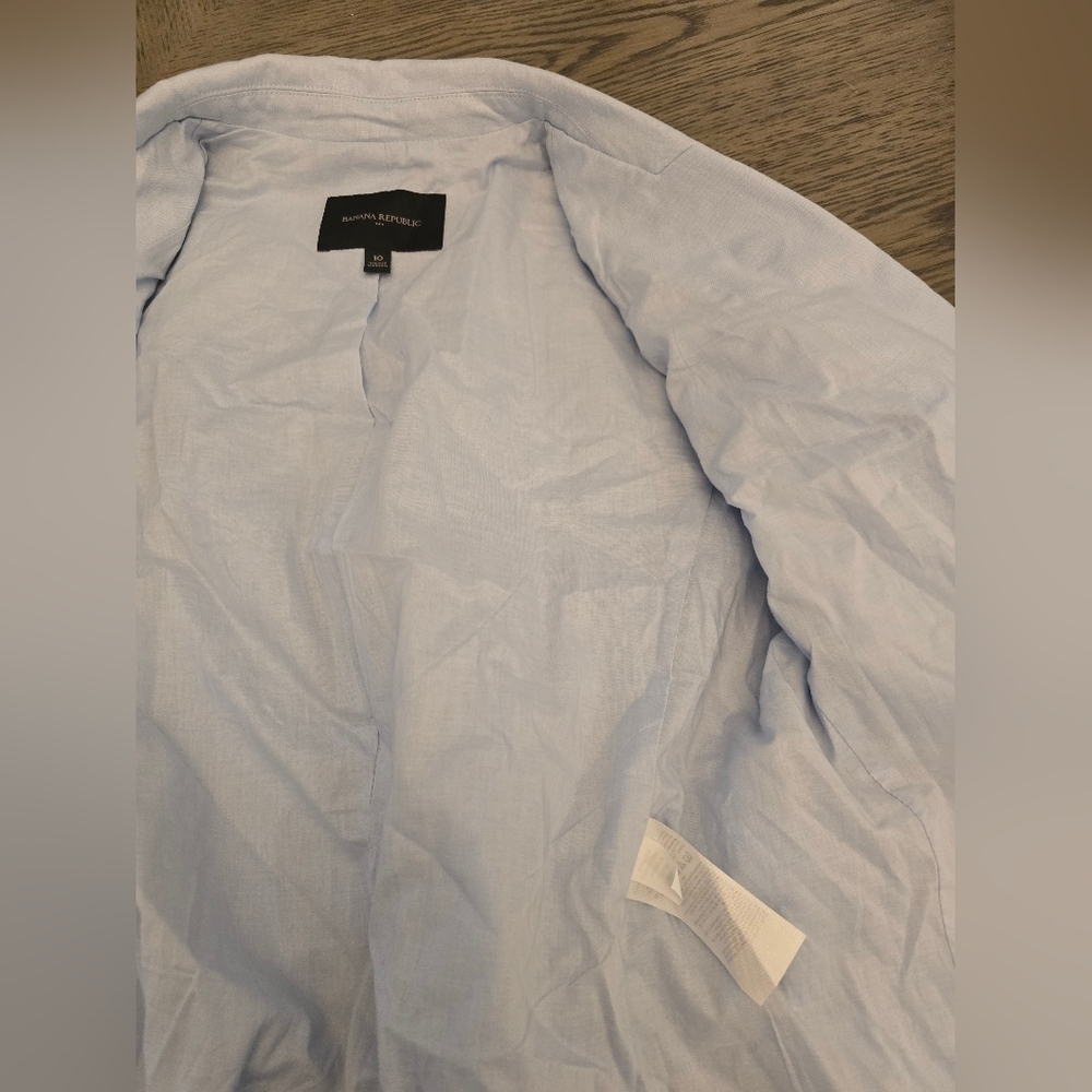NWOT Banana Republic Linen-Blend Ruched-Sleeve Blazer In Blue Meditation Size 10 - Picture 2 of 14